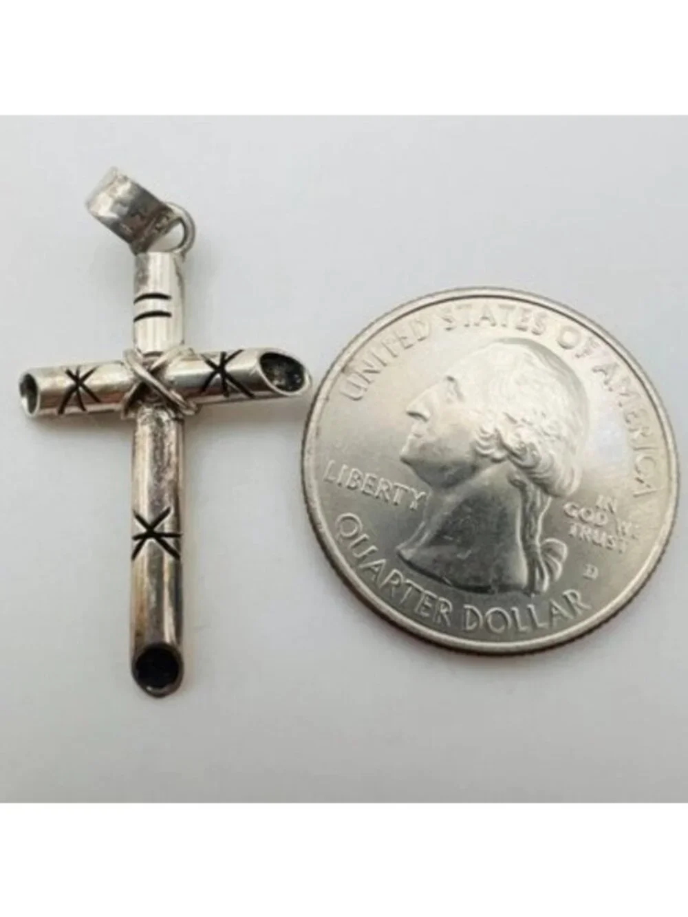 Sterling Silver Cross Pendant Necklace Mexico Starburst Stainless Steel Chain - Picture 8 of 10